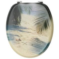 Greatstore Deska za WC školjko s pokrovom 2 kosa mediapan dizajn plaže