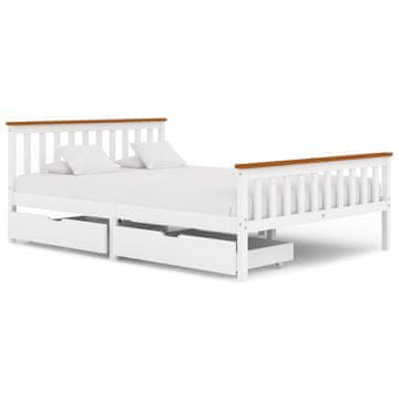 Vidaxl Posteljni okvir z 2 predaloma bela trdna borovina 140x200 cm