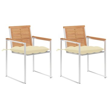 Vidaxl Vrtni stoli z blazinami 2 kosa trdna tikovina in jeklo