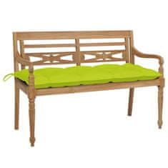 Vidaxl Klop Batavia s svetlo zeleno blazino 120 cm trdna tikovina