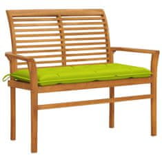 Vidaxl Vrtna klop s svetlo zeleno blazino 112 cm trdna tikovina