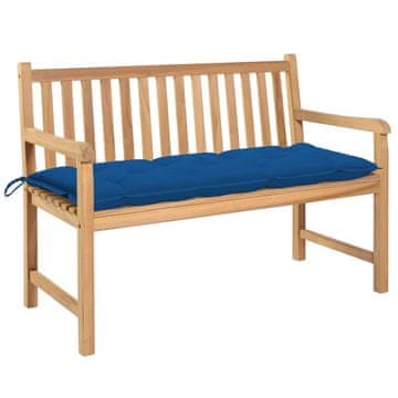 Vidaxl Vrtna klop z modro blazino 120 cm trdna tikovina