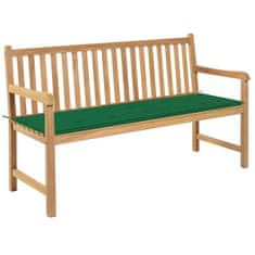 Vidaxl Vrtna klop z zeleno blazino 150 cm trdna tikovina