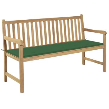 Vidaxl Vrtna klop z zeleno blazino 150 cm trdna tikovina