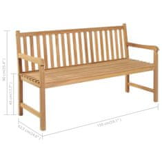 Vidaxl Vrtna klop z zeleno blazino 150 cm trdna tikovina