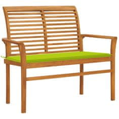 Vidaxl Vrtna klop s svetlo zeleno blazino 112 cm trdna tikovina