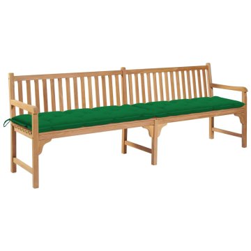 Vidaxl Vrtna klop z zeleno blazino 240 cm trdna tikovina