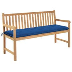 Vidaxl Vrtna klop z modro blazino 150 cm trdna tikovina