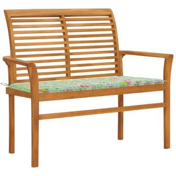 Vidaxl Vrtna klop z blazino z vzorcem listja 112 cm trdna tikovina
