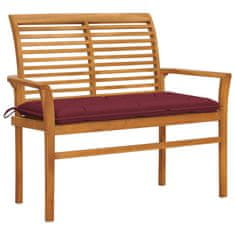 Vidaxl Vrtna klop z vinsko rdečo blazino 112 cm trdna tikovina