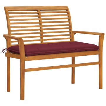 Vidaxl Vrtna klop z vinsko rdečo blazino 112 cm trdna tikovina