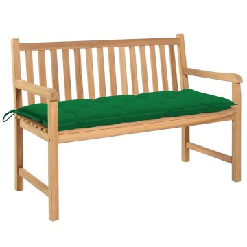Vidaxl Vrtna klop z zeleno blazino 120 cm trdna tikovina