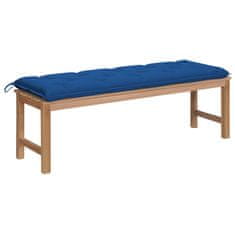 Vidaxl Vrtna klop z modro blazino 150 cm trdna tikovina
