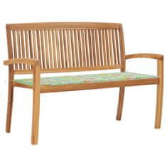 Vidaxl Zložljiva vrtna klop z blazino 128,5 cm trdna tikovina