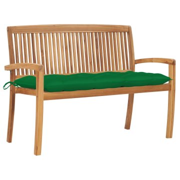 Vidaxl Zložljiva vrtna klop z blazino 128,5 cm trdna tikovina