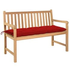 Vidaxl Vrtna klop z rdečo blazino 120 cm trdna tikovina