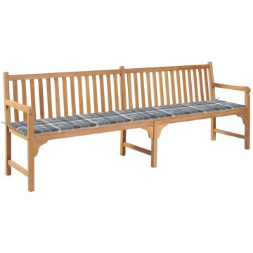 Vidaxl Vrtna klop s sivo karo blazino 240 cm trdna tikovina