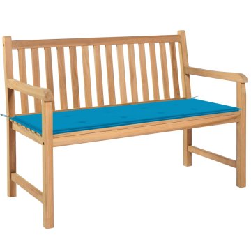 Vidaxl Vrtna klop z modro blazino 120 cm trdna tikovina