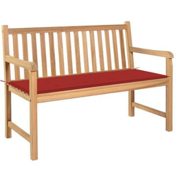 Vidaxl Vrtna klop z rdečo blazino 120 cm trdna tikovina