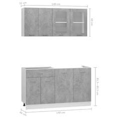 shumee Komplet kuhinjskih omaric 4-delni betonsko siv iverna plošča