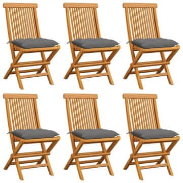 Vidaxl Vrtni stoli s sivimi blazinami 6 kosov trdna tikovina