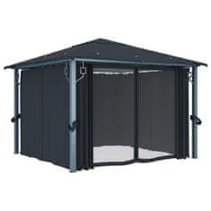 Vidaxl Paviljon z zaveso in lučkami 300x300 cm antraciten aluminij