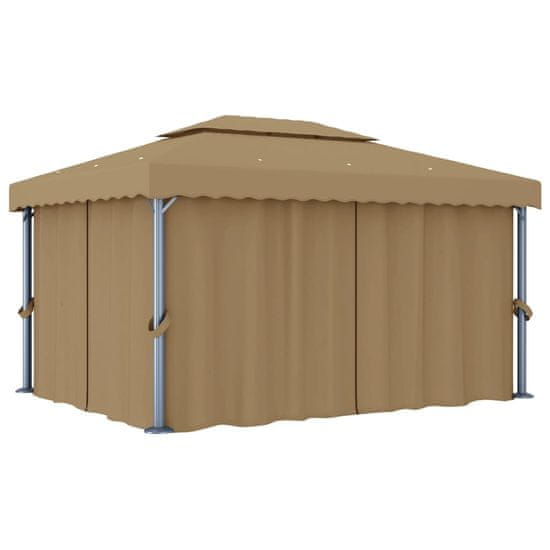 Greatstore Paviljon z zaveso 4x3 m taupe aluminij