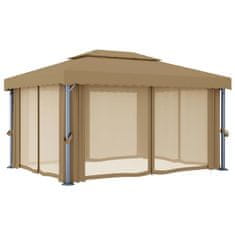 Greatstore Paviljon z zaveso 4x3 m taupe aluminij