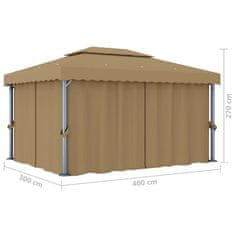 Greatstore Paviljon z zaveso 4x3 m taupe aluminij