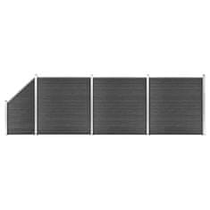 Greatstore Komplet ograjnih panelov WPC 619x(105-186) cm črn