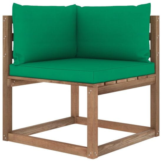 Vidaxl Vrtni kotni kavč iz palet s zelenimi blazinami