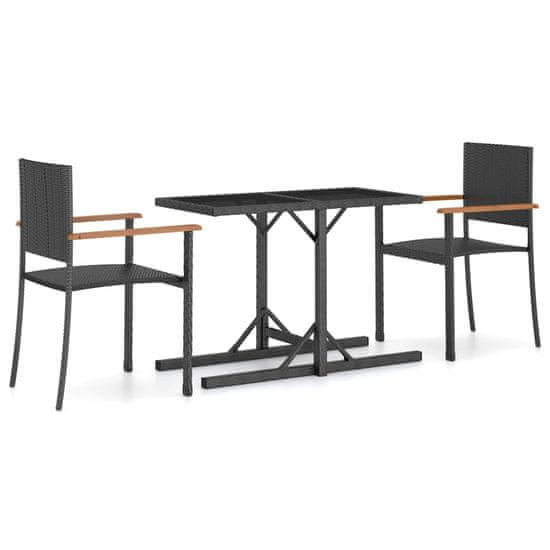 Greatstore Garnitura vrtnega pohištva iz 3 kosov, črna