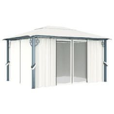 Vidaxl Paviljon z zaveso in lučkami 400x300 cm krem aluminij