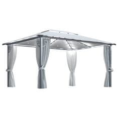 Vidaxl Paviljon z zaveso in lučkami 400x300 cm krem aluminij