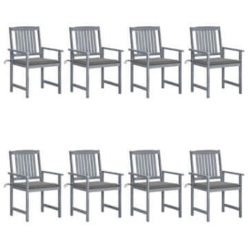 Vidaxl Vrtni stoli z blazinami 8 kosov trden akacijev les sivi