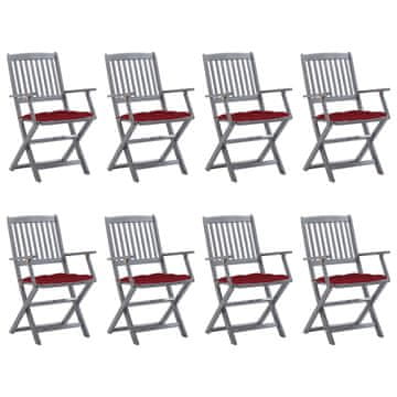 shumee vidaXL Zložljivi zunanji stoli 8 kosov z blazinami trden akacijev les