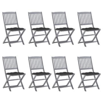 Vidaxl Zložljivi zunanji stoli 8 kosov z blazinami trden akacijev les