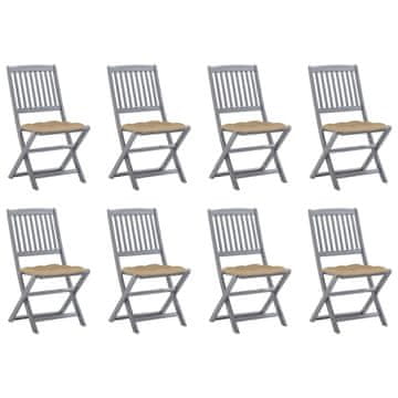 Vidaxl Zložljivi zunanji stoli 8 kosov z blazinami trden akacijev les