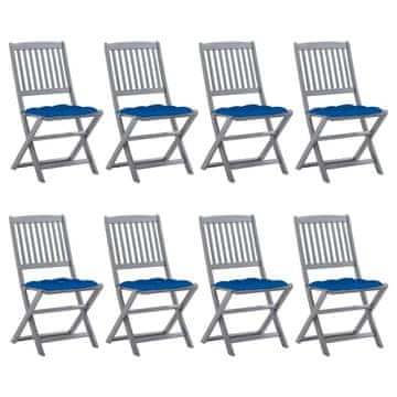 shumee vidaXL Zložljivi zunanji stoli 8 kosov z blazinami trden akacijev les