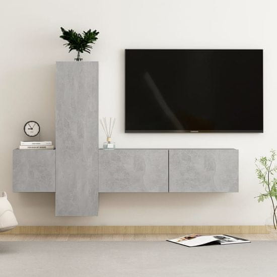 Vidaxl Komplet TV omaric 3-delni betonsko siva iverna plošča