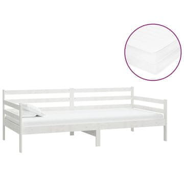 Vidaxl Dnevna postelja z vzmetnico 90x200 cm bela trdna borovina
