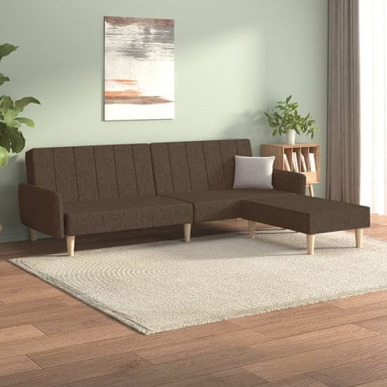 Greatstore Kavč dvosed z ležiščem in stolčkom rjavo blago