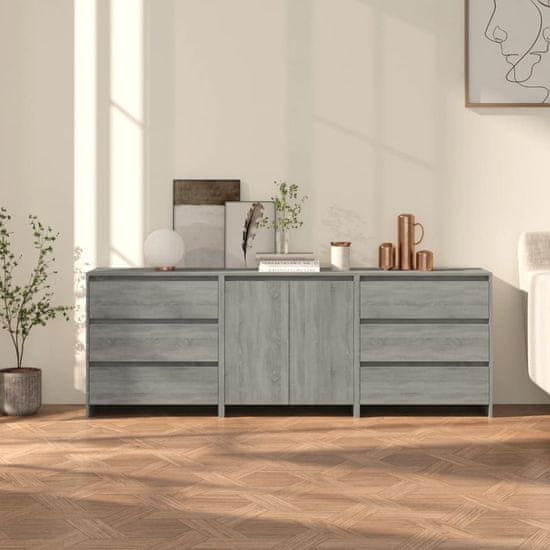 Vidaxl 3-delna komoda siva sonoma iz inženirskega lesa