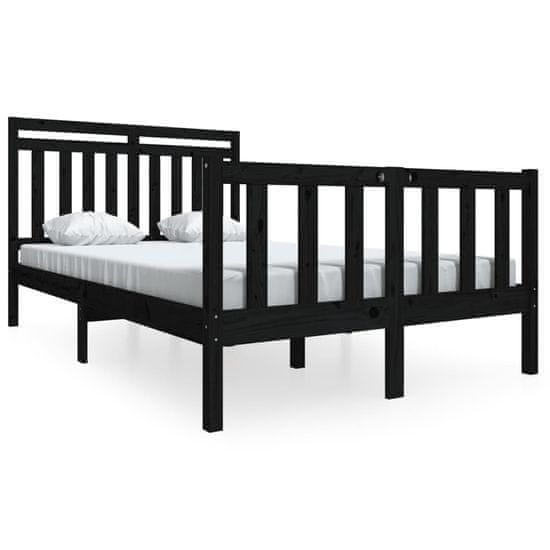 Vidaxl Posteljni okvir črn iz trdnega lesa 140x200 cm