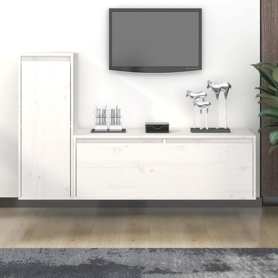 Vidaxl TV omarice, 2 kosa, bele barve, masivni borov les