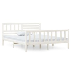 Vidaxl Posteljni okvir bel iz trdnega lesa 140x190 cm