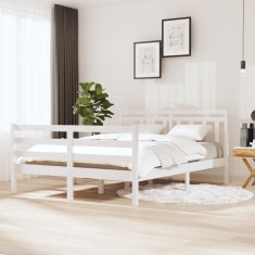 Vidaxl Posteljni okvir bel iz trdnega lesa 140x190 cm