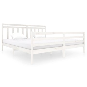 Vidaxl Posteljni okvir bel iz trdnega lesa 200x200 cm