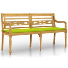 Vidaxl Klop Batavia s svetlo zeleno blazino 150 cm trdna tikovina