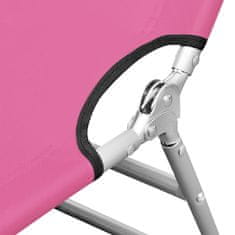 Vidaxl Zložljiv ležalnik z blazino za glavo jeklen magenta roza